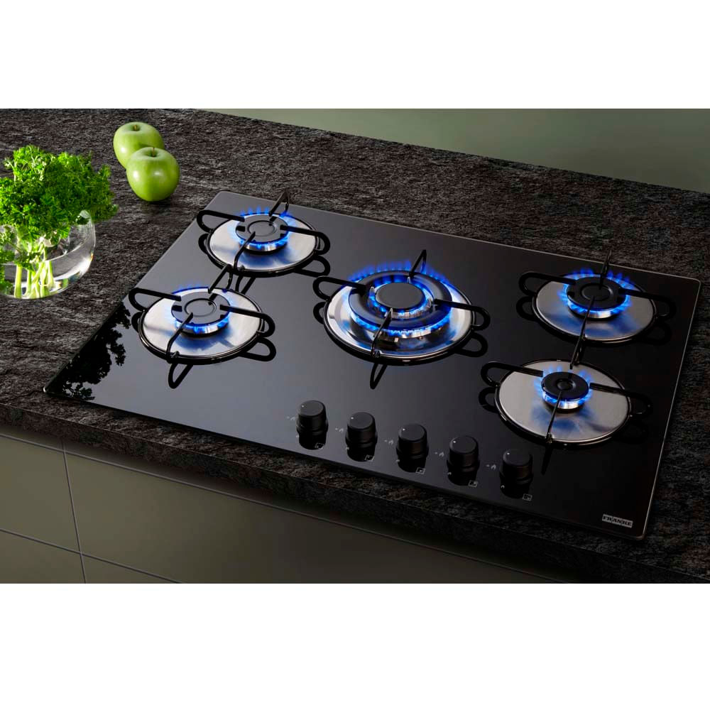 Fogão Cooktop Franke 5 Bocas Glass Com Tripla Chama, Preto Supermuffato