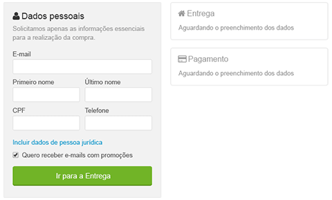 Imagem da página de dados pessoais e endereço de entrega