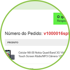 Localização do número de pedido na página de confirmação