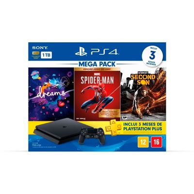 Console PlayStation 4 Slim Hits Bundle 17 + Dreams + Marvel´s Spider Man + Infamous Second Son - PS4 Menor preço em Console PlayStation 4 Slim Hits Bundle 17 + Dreams + Marvel´s Spider Man + Infamous Second Son - PS4