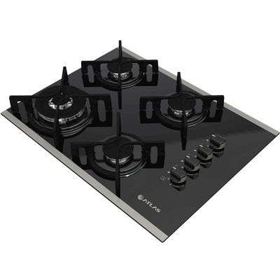 Cooktop Atlas 4 Bocas Gourmet Glass Preto Bivolt Menor preço em Cooktop Atlas 4 Bocas Gourmet Glass Preto Bivolt