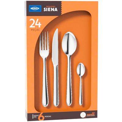 Faqueiro Brinox Siena 24 peças Compacto, Inox Menor preço em Faqueiro Brinox Siena 24 peças Compacto, Inox