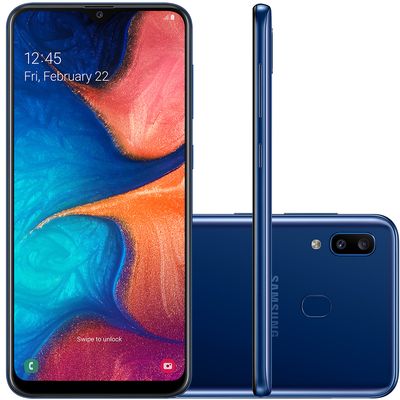 Smartphone Samsung Galaxy A20 SM-A205G, Android 9.0 Octa Core 32GB Câmera Dupla Traseira Tela 6.4", Azul Smartphone Samsung Galaxy A20 SM-A205G, Android 9.0 Octa Core 32GB Câmera Dupla Traseira Tela 6.4", Azul